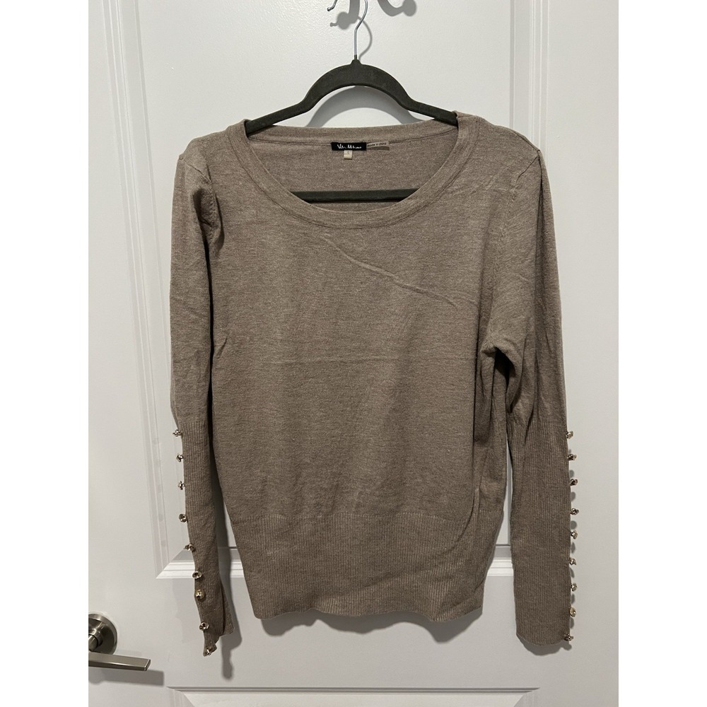 Vila Milano Womens Sweater Brown Knit Long Sleeve Scoop Neck Pullover Size Large